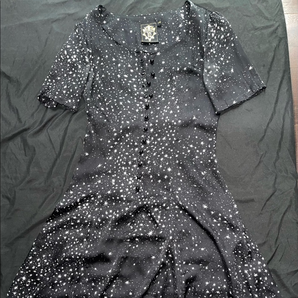Nishe black & white star galaxy button-up a-line skater dress with crystals